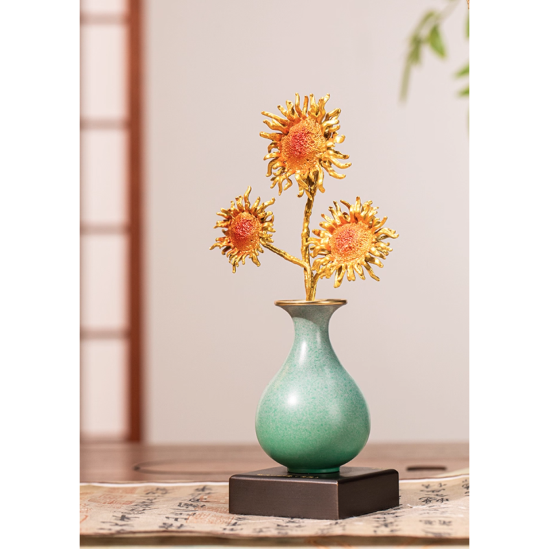 Zhubingren Bronze Sunflower Sculpture – Facing the Sun, Elegant Luxury Home Decor for Living Room or Entryway