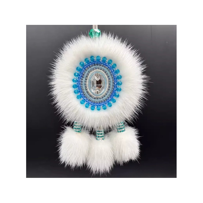 Ewenki Sunflower Car Hanging Ornament – Handmade Intangible Cultural Heritage, Double-Sided Mink Fur Pendant, Ethnic Souvenir