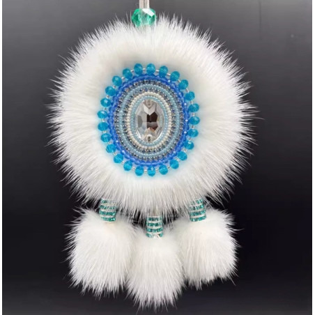Ewenki Sunflower Car Hanging Ornament – Handmade Intangible Cultural Heritage, Double-Sided Mink Fur Pendant, Ethnic Souvenir