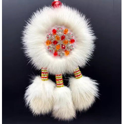 Ewenki Sunflower Car Hanging Ornament – Handmade Intangible Cultural Heritage, Double-Sided Mink Fur Pendant, Ethnic Souvenir