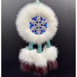 Ewenki Sunflower Car Hanging Ornament – Handmade Intangible Cultural Heritage, Double-Sided Mink Fur Pendant, Ethnic Souvenir