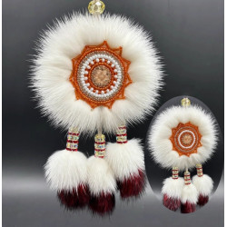 Ewenki Sunflower Car Hanging Ornament – Handmade Intangible Cultural Heritage, Double-Sided Mink Fur Pendant, Ethnic Souvenir