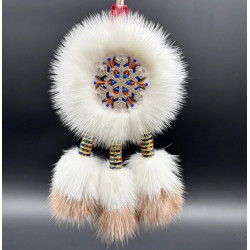 Ewenki Sunflower Car Hanging Ornament – Handmade Intangible Cultural Heritage, Double-Sided Mink Fur Pendant, Ethnic Souvenir