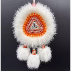 Ewenki Sunflower Car Hanging Ornament – Handmade Intangible Cultural Heritage, Double-Sided Mink Fur Pendant, Ethnic Souvenir