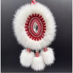 Ewenki Sunflower Car Hanging Ornament – Handmade Intangible Cultural Heritage, Double-Sided Mink Fur Pendant, Ethnic Souvenir