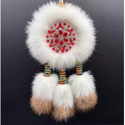 Ewenki Sunflower Car Hanging Ornament – Handmade Intangible Cultural Heritage, Double-Sided Mink Fur Pendant, Ethnic Souvenir