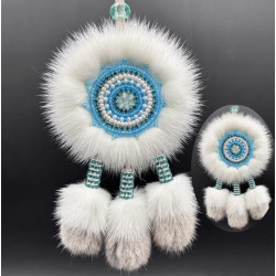 Ewenki Sunflower Car Hanging Ornament – Handmade Intangible Cultural Heritage, Double-Sided Mink Fur Pendant, Ethnic Souvenir
