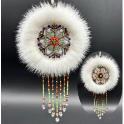 Ewenki Sunflower Car Hanging Ornament – Handmade Intangible Cultural Heritage, Double-Sided Mink Fur Pendant, Ethnic Souvenir