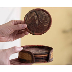 Handmade Bamboo Coaster – Xiangyun Satin Surface, Retro Heat-Resistant Coffee Cup Mat