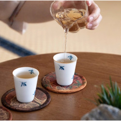 Handmade Bamboo Coaster – Xiangyun Satin Surface, Retro Heat-Resistant Coffee Cup Mat