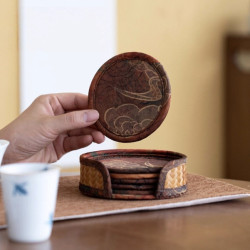 Handmade Bamboo Coaster – Xiangyun Satin Surface, Retro Heat-Resistant Coffee Cup Mat