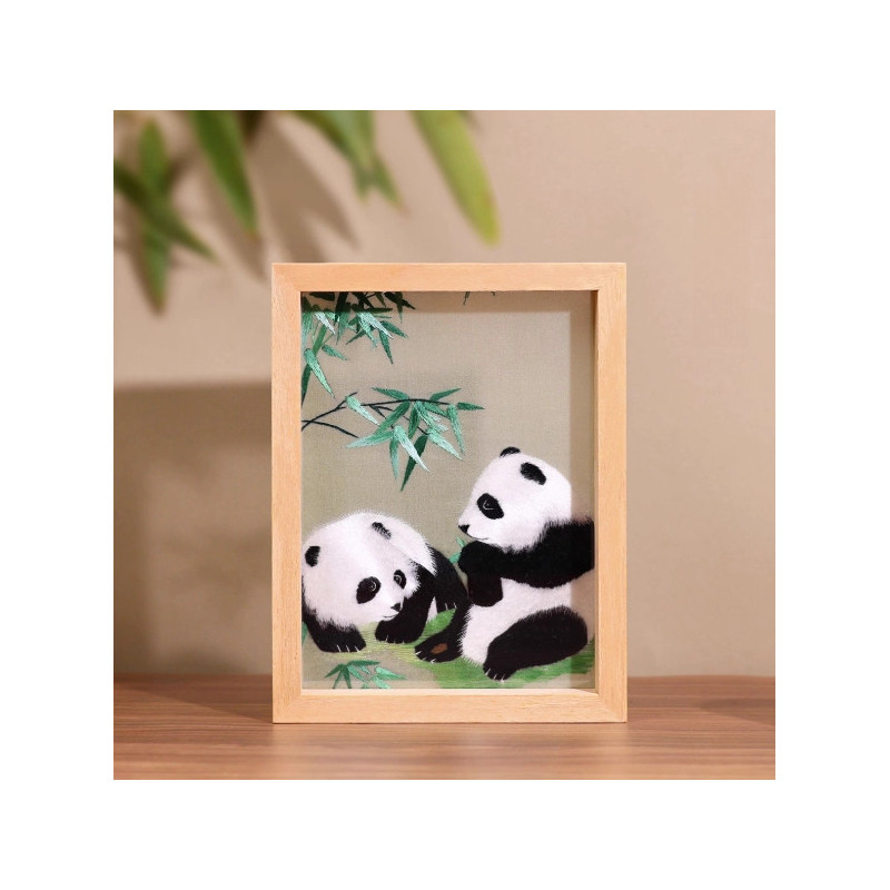 Handmade Panda Shu Embroidery – Chinese Silk Art, Framed Oriental Home Decor, Cultural & Unique Gift