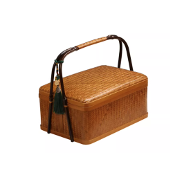 Handmade Bamboo Woven  Basket with Handle – Vintage Chinese Storage Box, Retro Picnic Basket, Tea & Snack Container