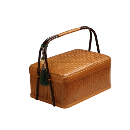 Handmade Bamboo Woven Double-Layer Basket with Handle – Vintage Chinese Storage Box, Retro Picnic Basket, Tea & Snack Container