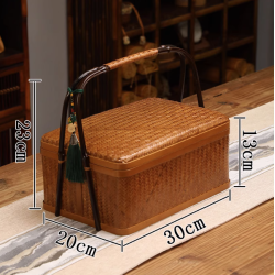 Handmade Bamboo Woven Double-Layer Basket with Handle – Vintage Chinese Storage Box, Retro Picnic Basket, Tea & Snack Container