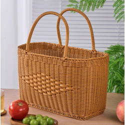 Handmade Rattan Woven Basket with Handle – Chinese Knot Flower Basket, Picnic, Fruit & Vegetable Shopping Tote